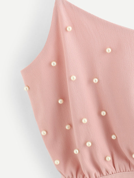 Pearl Beaded Split Tie Back Crop Cami Top