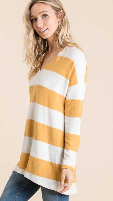FINAL CALL- Brinleigh striped top in mustard yellow