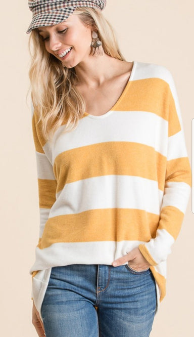 FINAL CALL- Brinleigh striped top in mustard yellow
