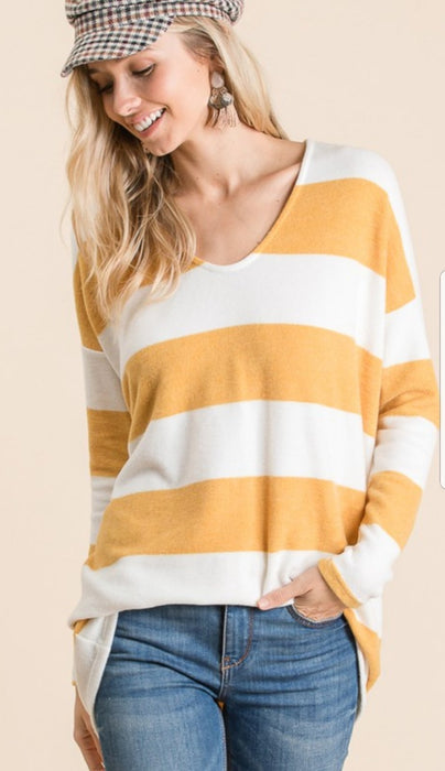 FINAL CALL- Brinleigh striped top in mustard yellow