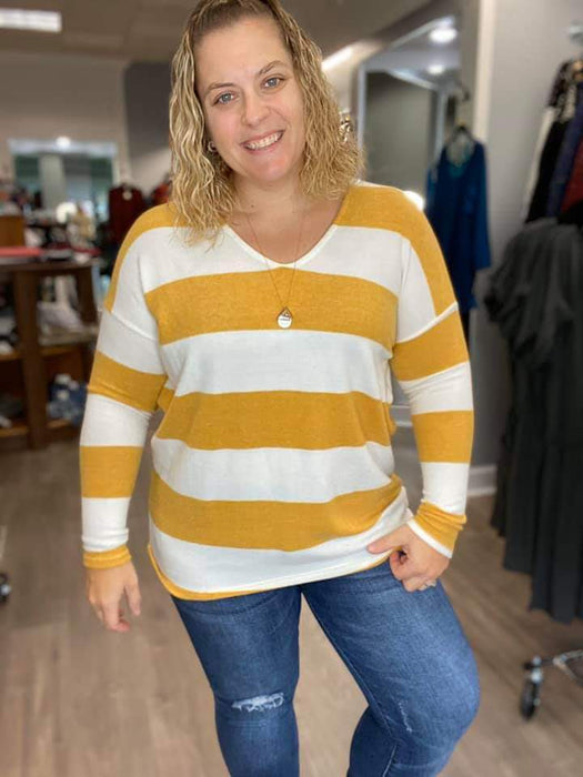 FINAL CALL- Brinleigh striped top in mustard yellow