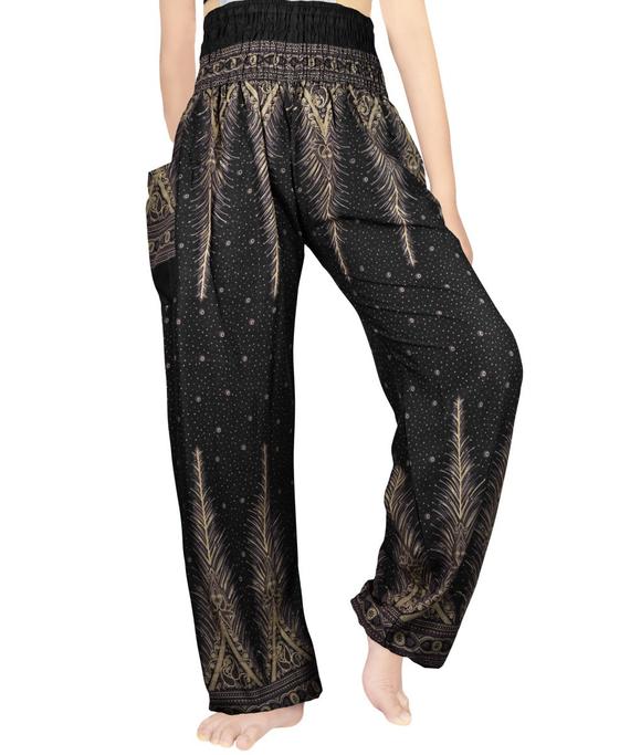 Black PEACOCK Women Harem Pants Boho Pants Hippie Pants